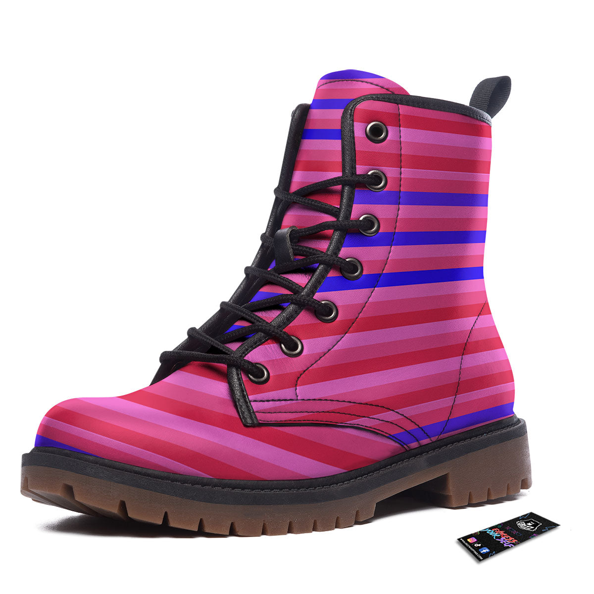 Stripes Pink Red And Blue Print Work Boots-grizzshop