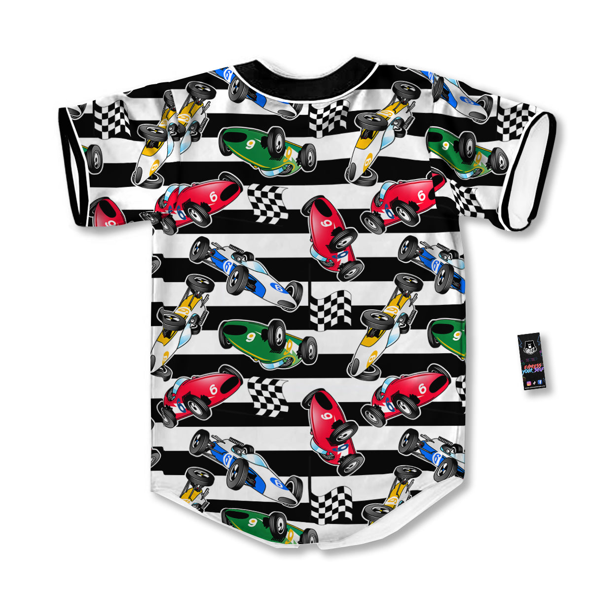 Stripes Racing Cars Print Pattern Baseball Jersey-grizzshop