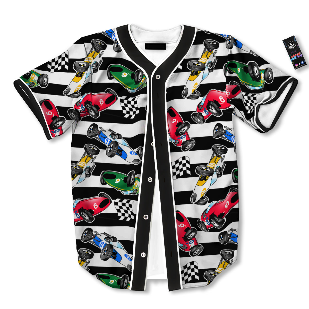 Stripes Racing Cars Print Pattern Baseball Jersey-grizzshop