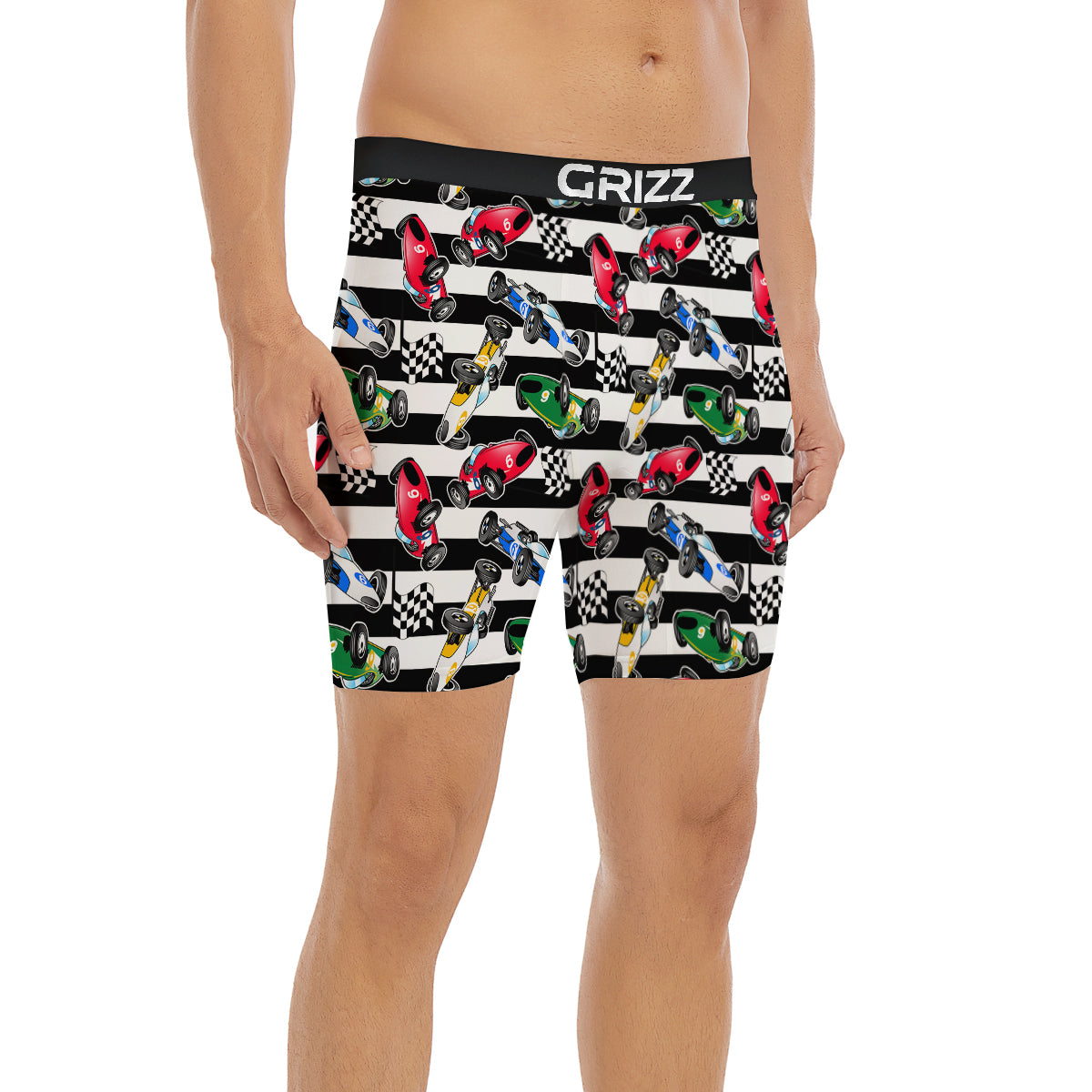 Stripes Racing Cars Print Pattern Boxer Briefs-grizzshop