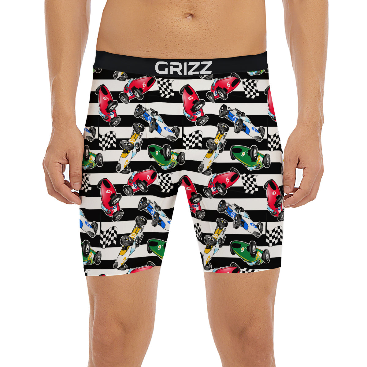 Stripes Racing Cars Print Pattern Boxer Briefs-grizzshop
