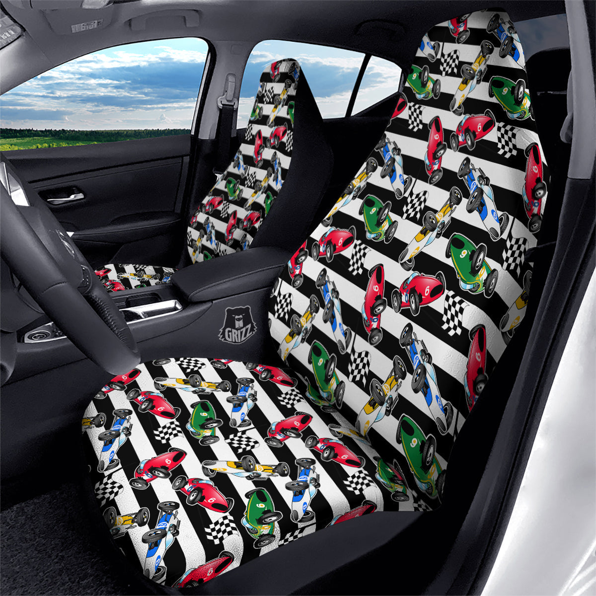 Stripes Racing Cars Print Pattern Car Seat Covers-grizzshop