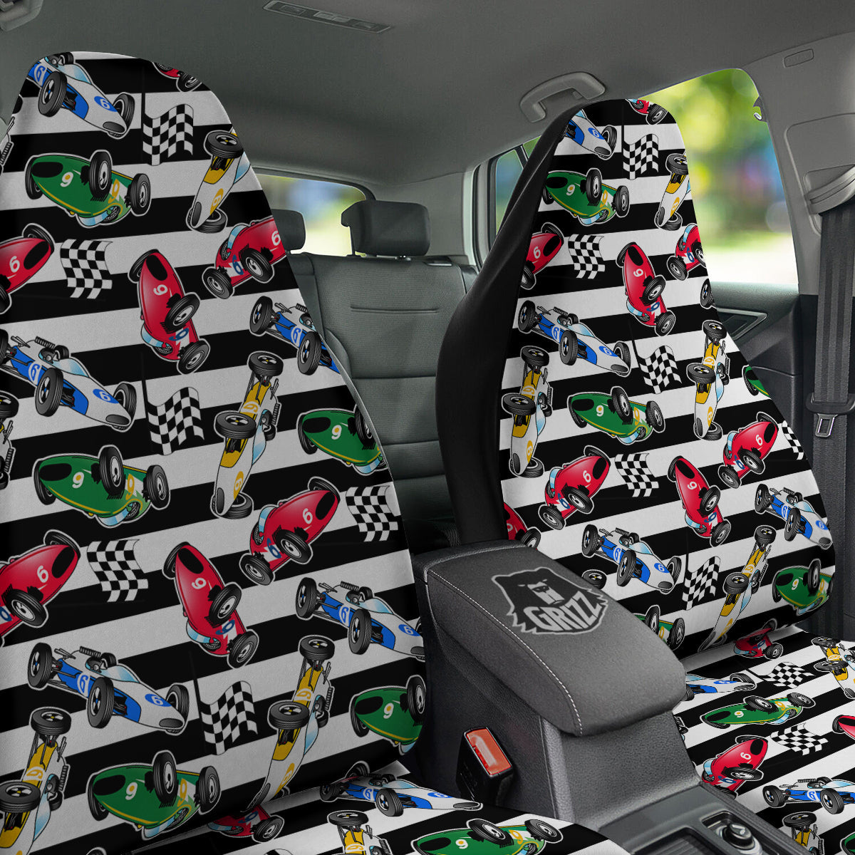 Stripes Racing Cars Print Pattern Car Seat Covers-grizzshop