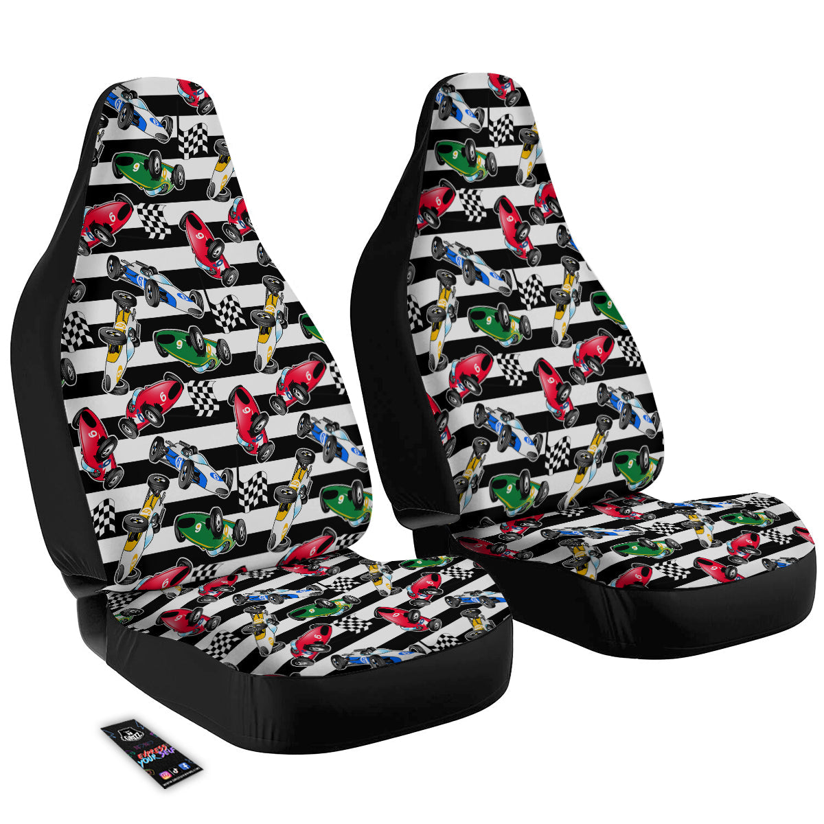 Stripes Racing Cars Print Pattern Car Seat Covers-grizzshop