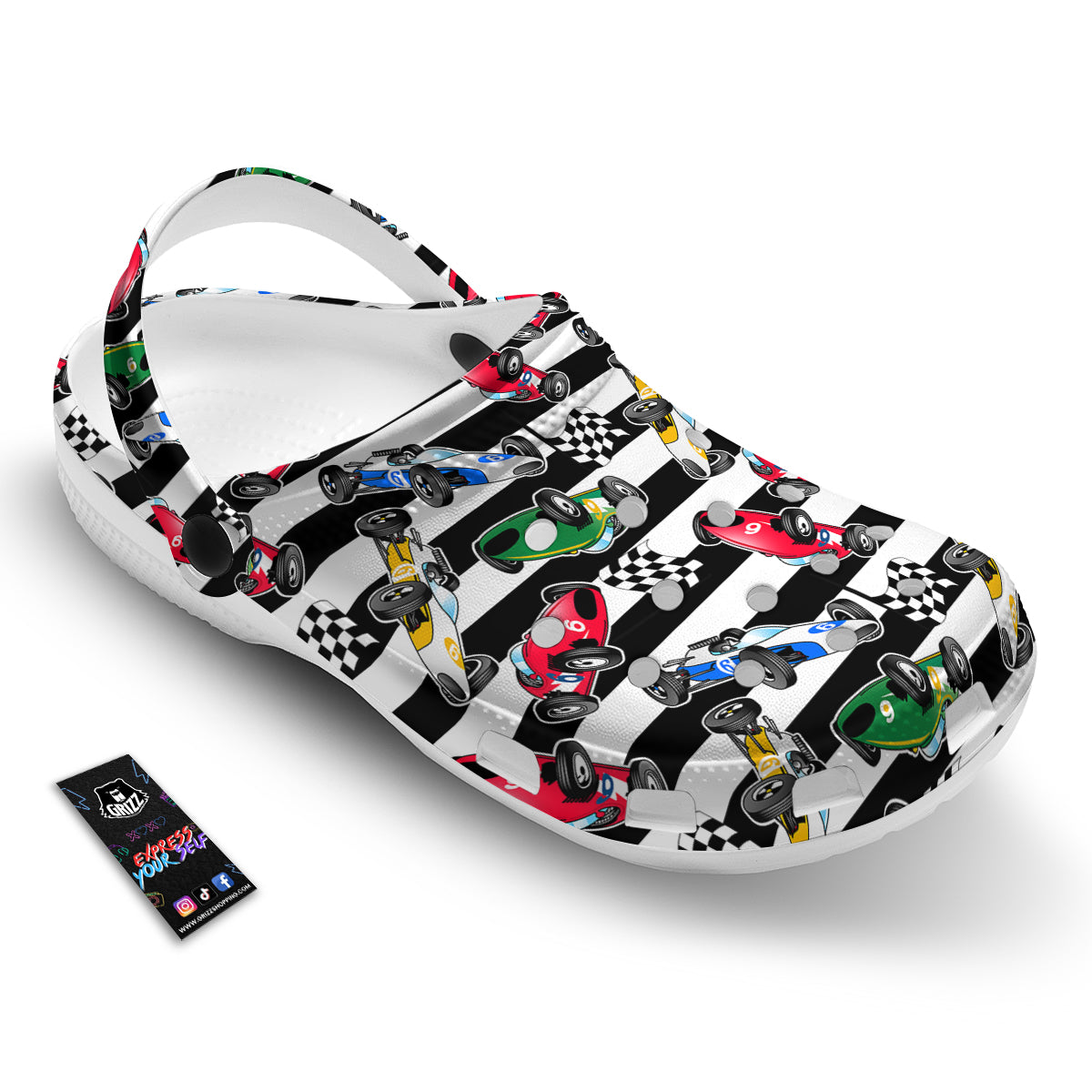 Stripes Racing Cars Print Pattern Clog-grizzshop