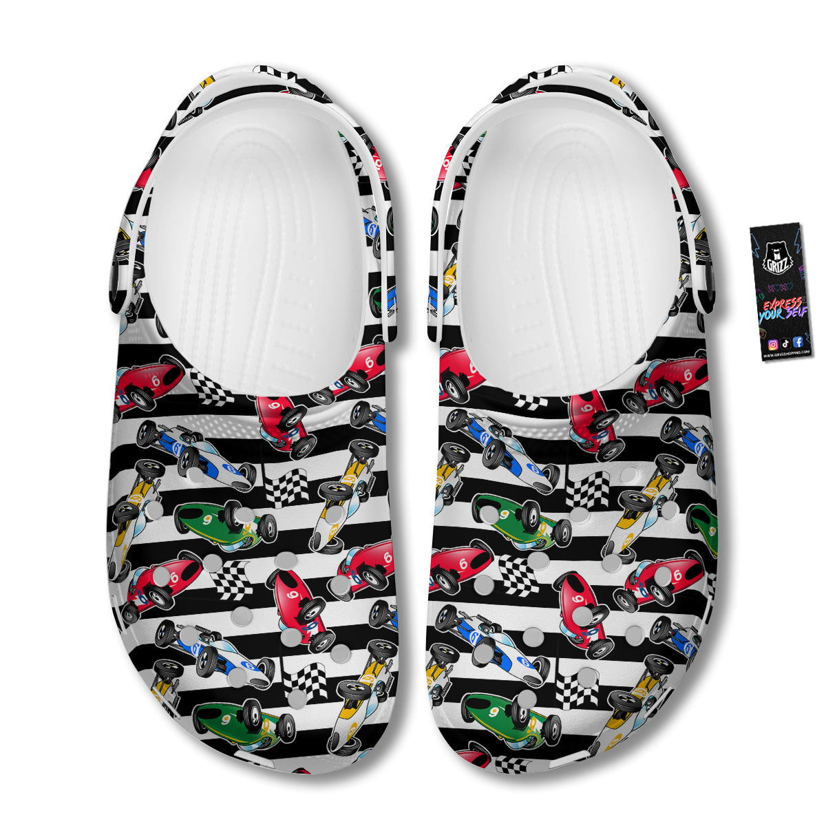 Stripes Racing Cars Print Pattern Clog-grizzshop