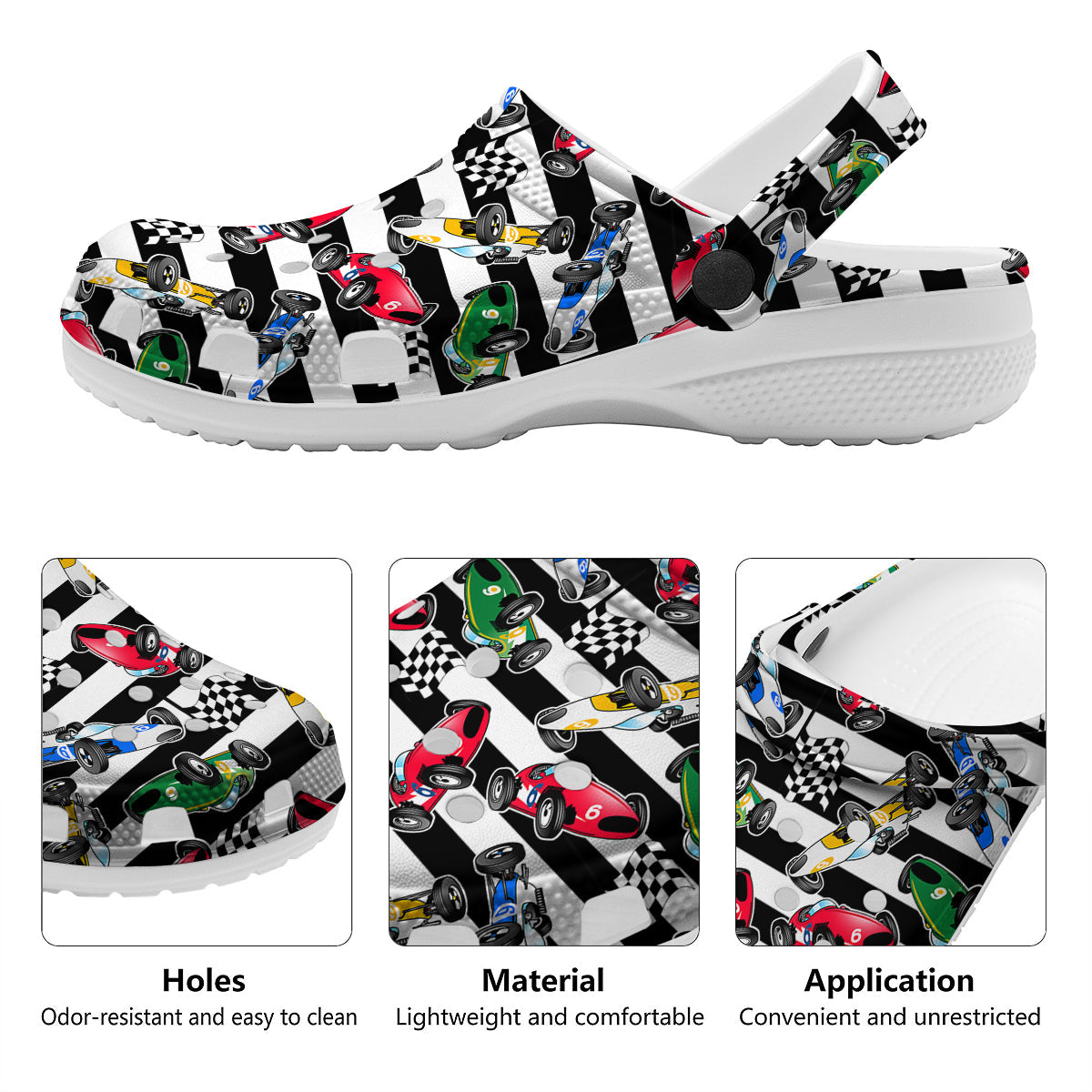 Stripes Racing Cars Print Pattern Clog-grizzshop