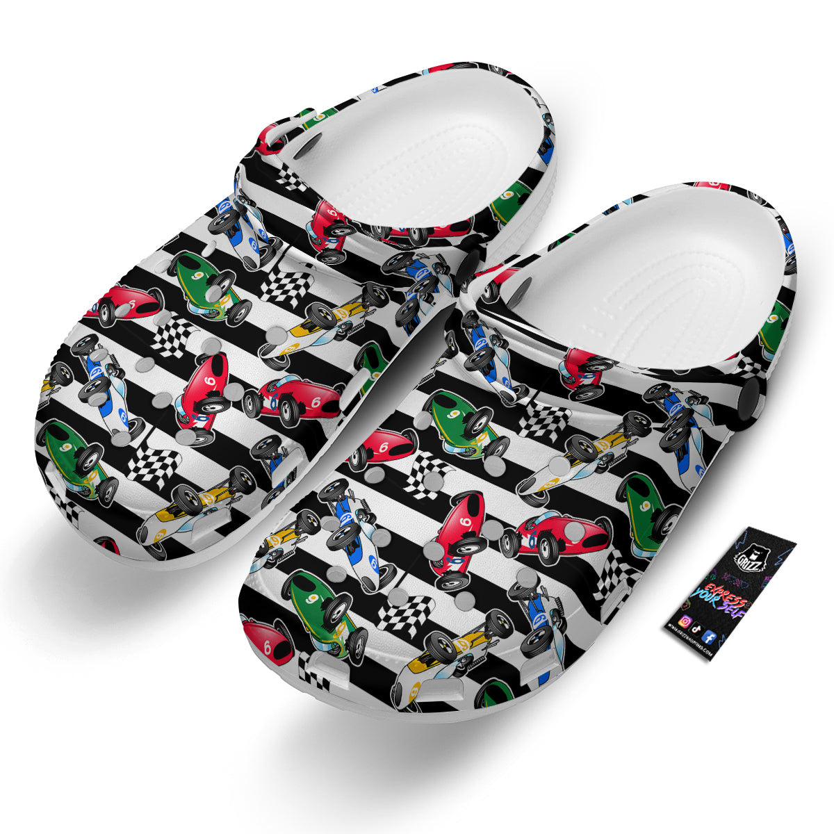 Stripes Racing Cars Print Pattern Clog-grizzshop
