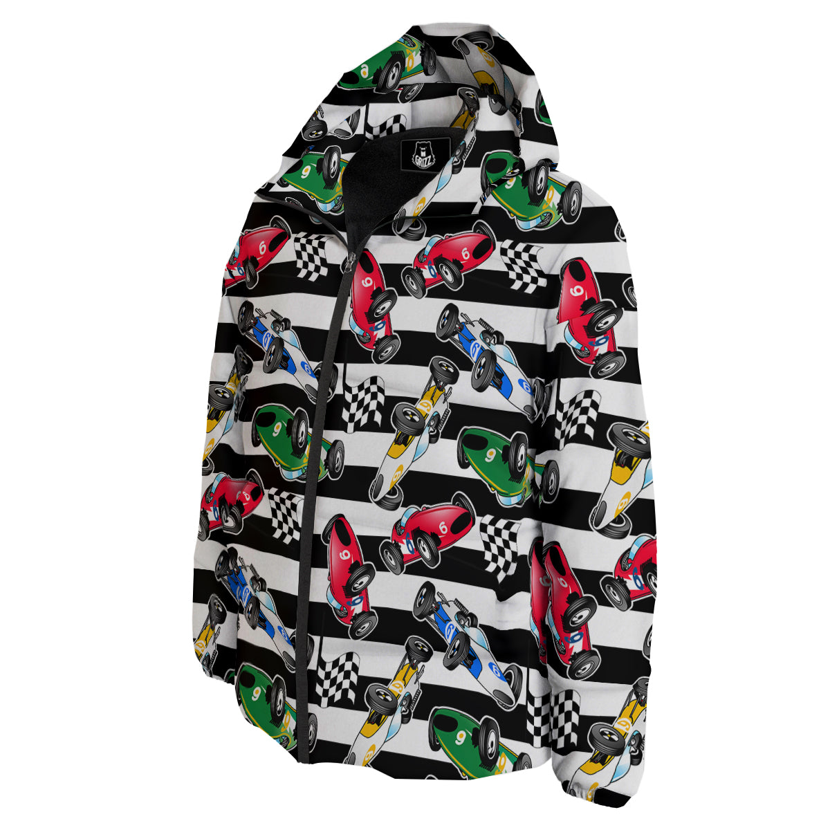 Stripes Racing Cars Print Pattern Down Jacket-grizzshop