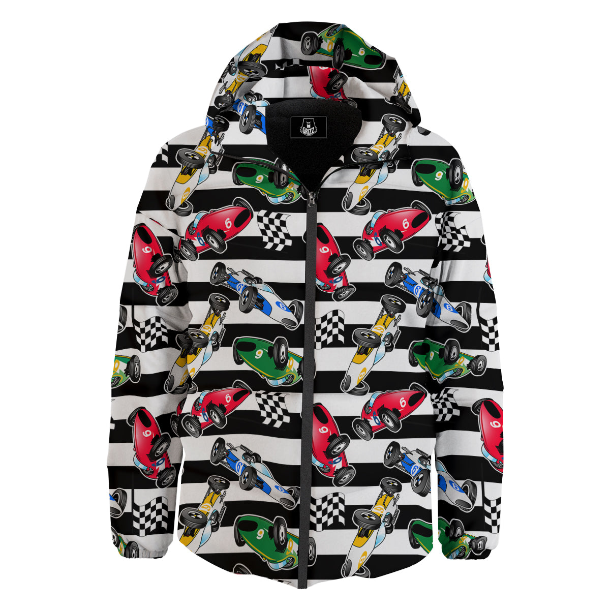 Stripes Racing Cars Print Pattern Down Jacket-grizzshop