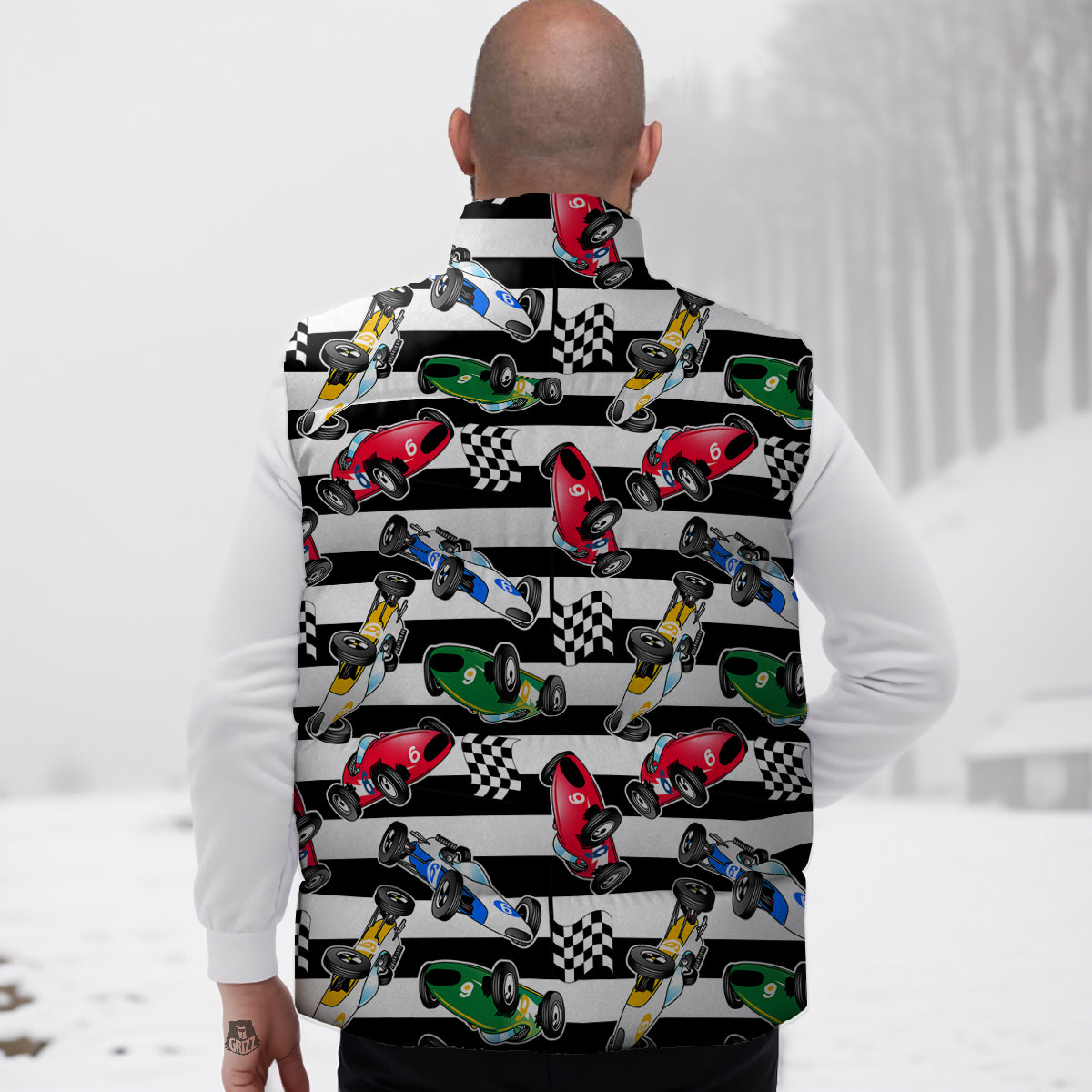 Stripes Racing Cars Print Pattern Down Vest