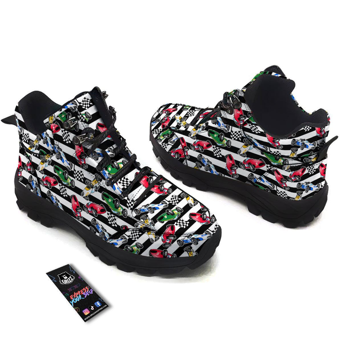 Stripes Racing Cars Print Pattern Hiking Shoes-grizzshop