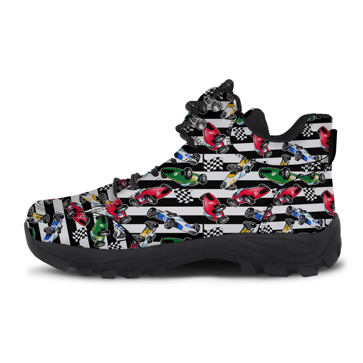 Stripes Racing Cars Print Pattern Hiking Shoes-grizzshop
