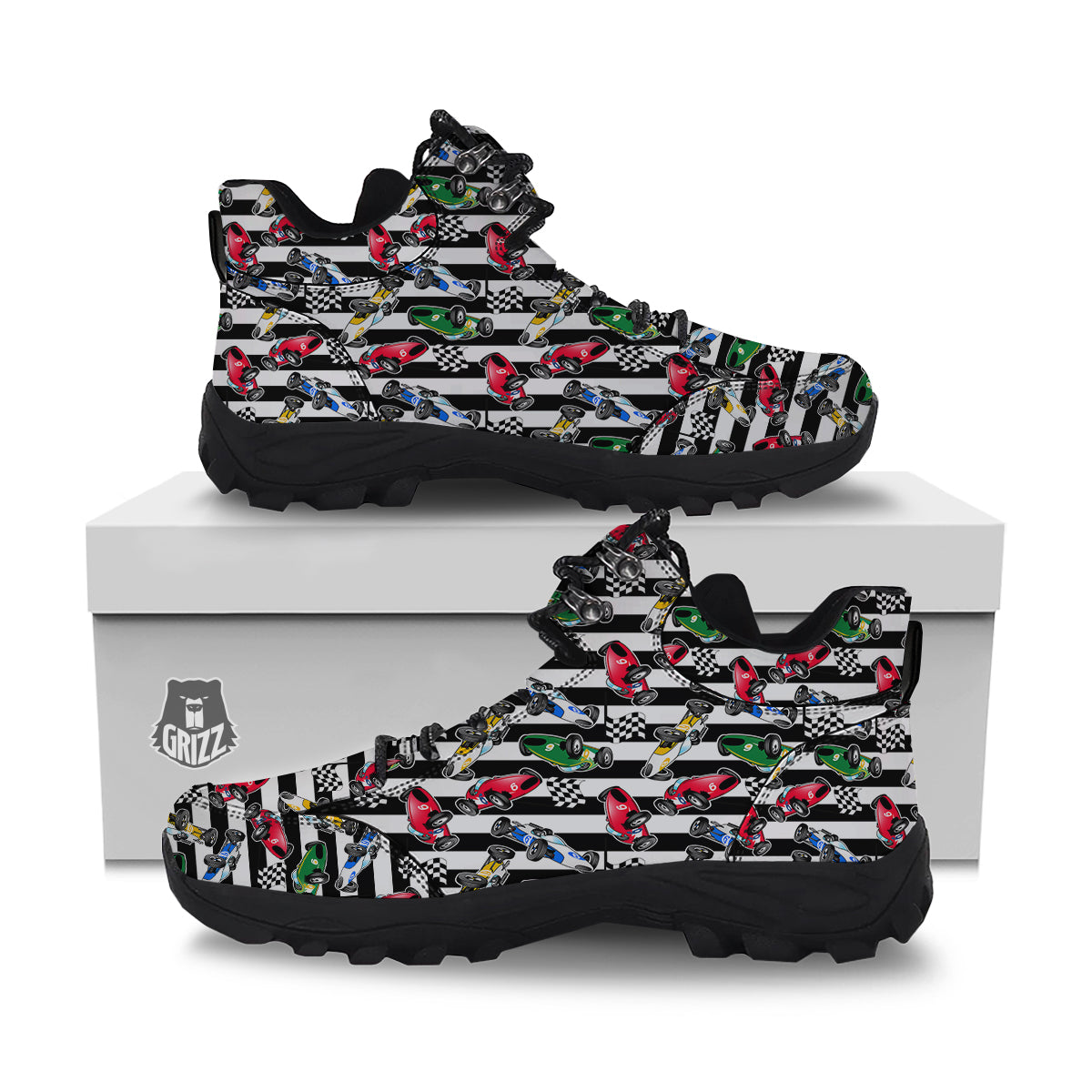 Stripes Racing Cars Print Pattern Hiking Shoes-grizzshop