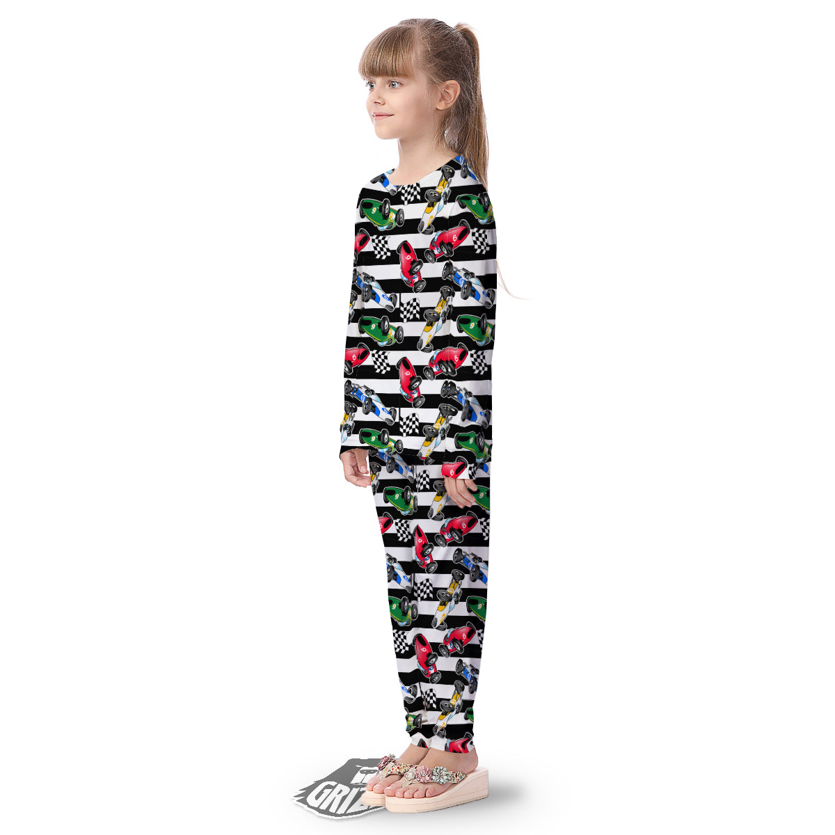 Stripes Racing Cars Print Pattern Kid's Pajamas-grizzshop