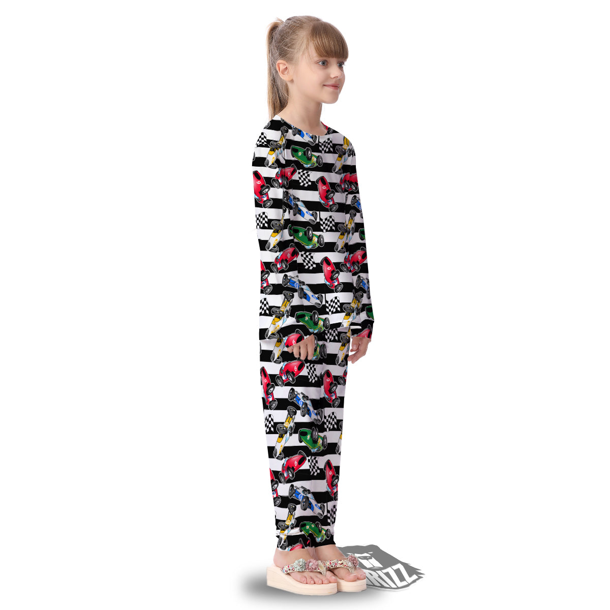 Stripes Racing Cars Print Pattern Kid's Pajamas-grizzshop