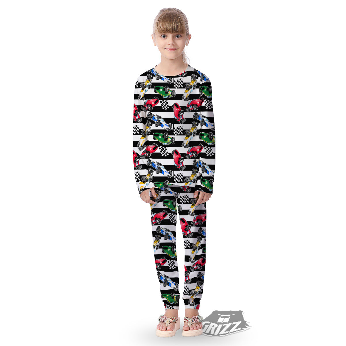 Stripes Racing Cars Print Pattern Kid's Pajamas-grizzshop