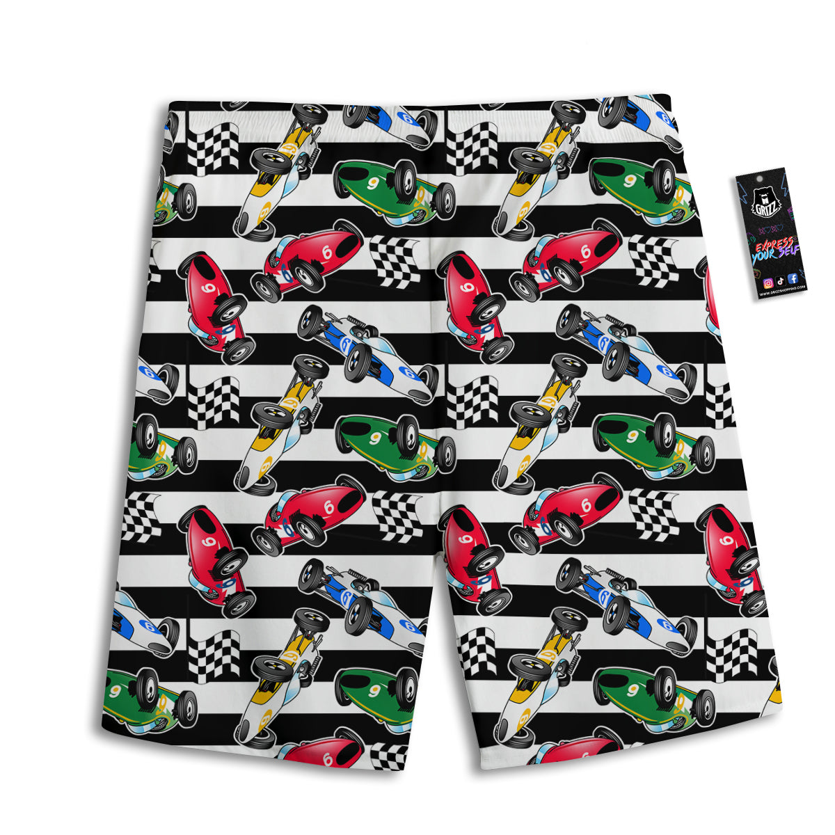 Stripes Racing Cars Print Pattern Men's Athletic Shorts