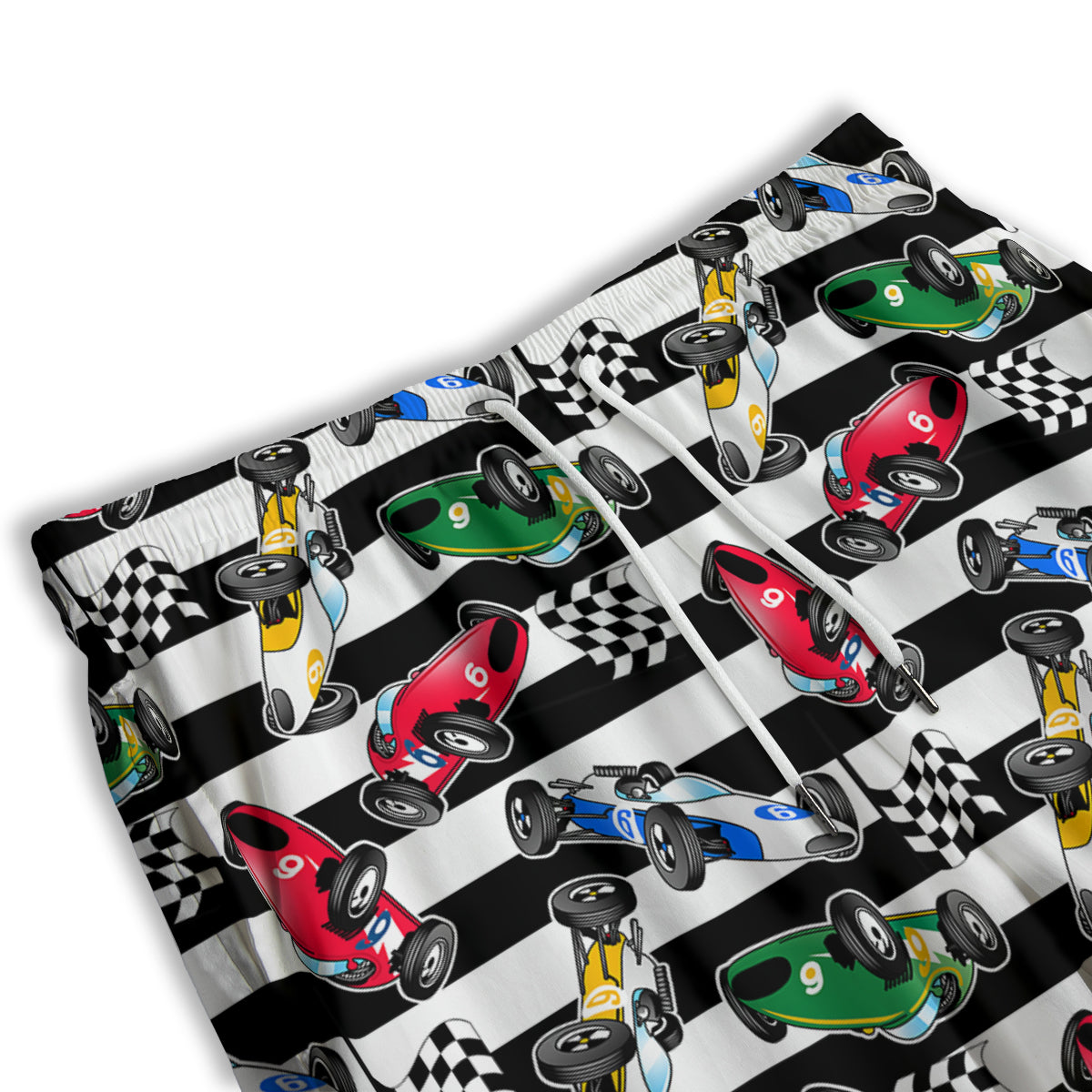 Stripes Racing Cars Print Pattern Men's Athletic Shorts