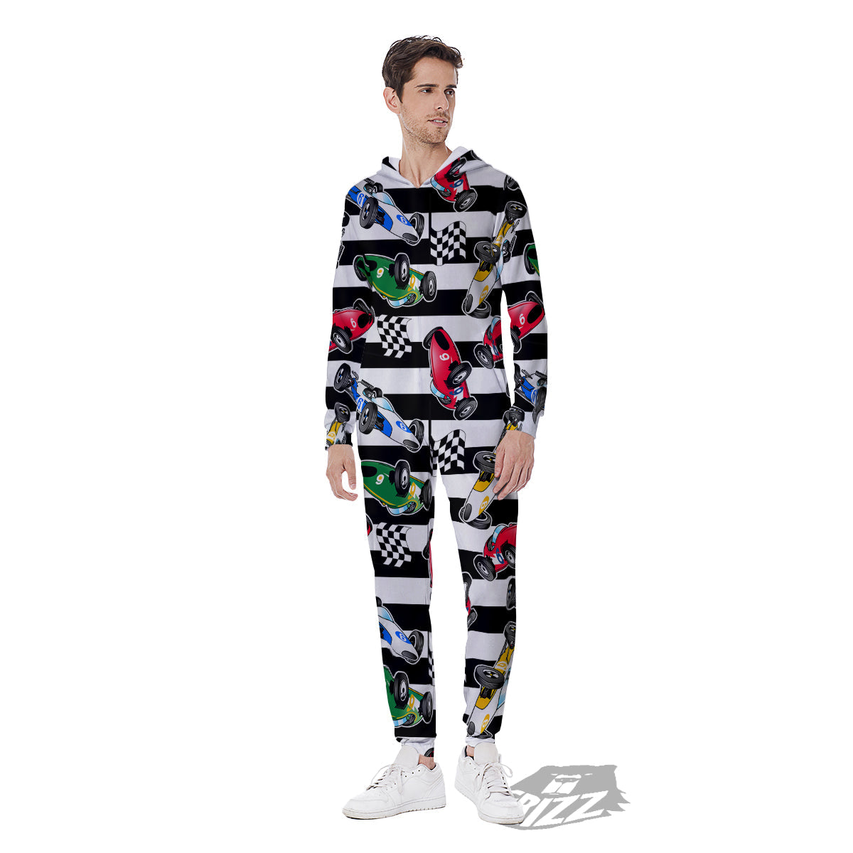 Stripes Racing Cars Print Pattern Men's Jumpsuit-grizzshop
