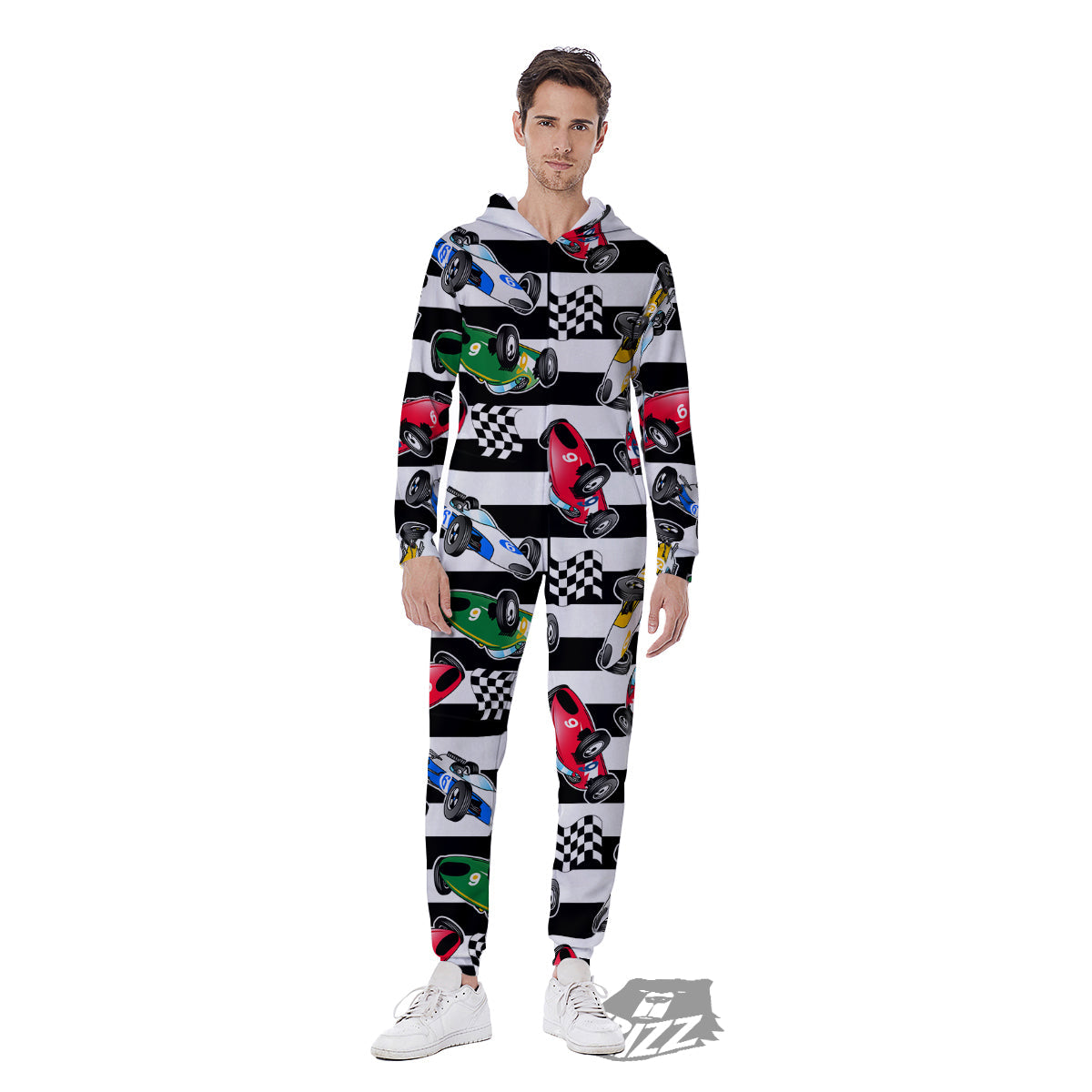 Stripes Racing Cars Print Pattern Men's Jumpsuit-grizzshop