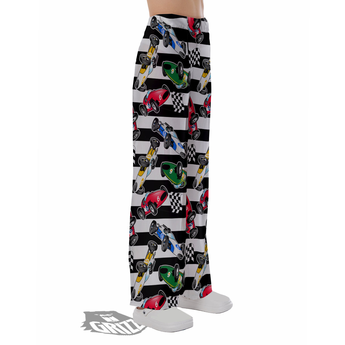 Stripes Racing Cars Print Pattern Pajama Pants-grizzshop