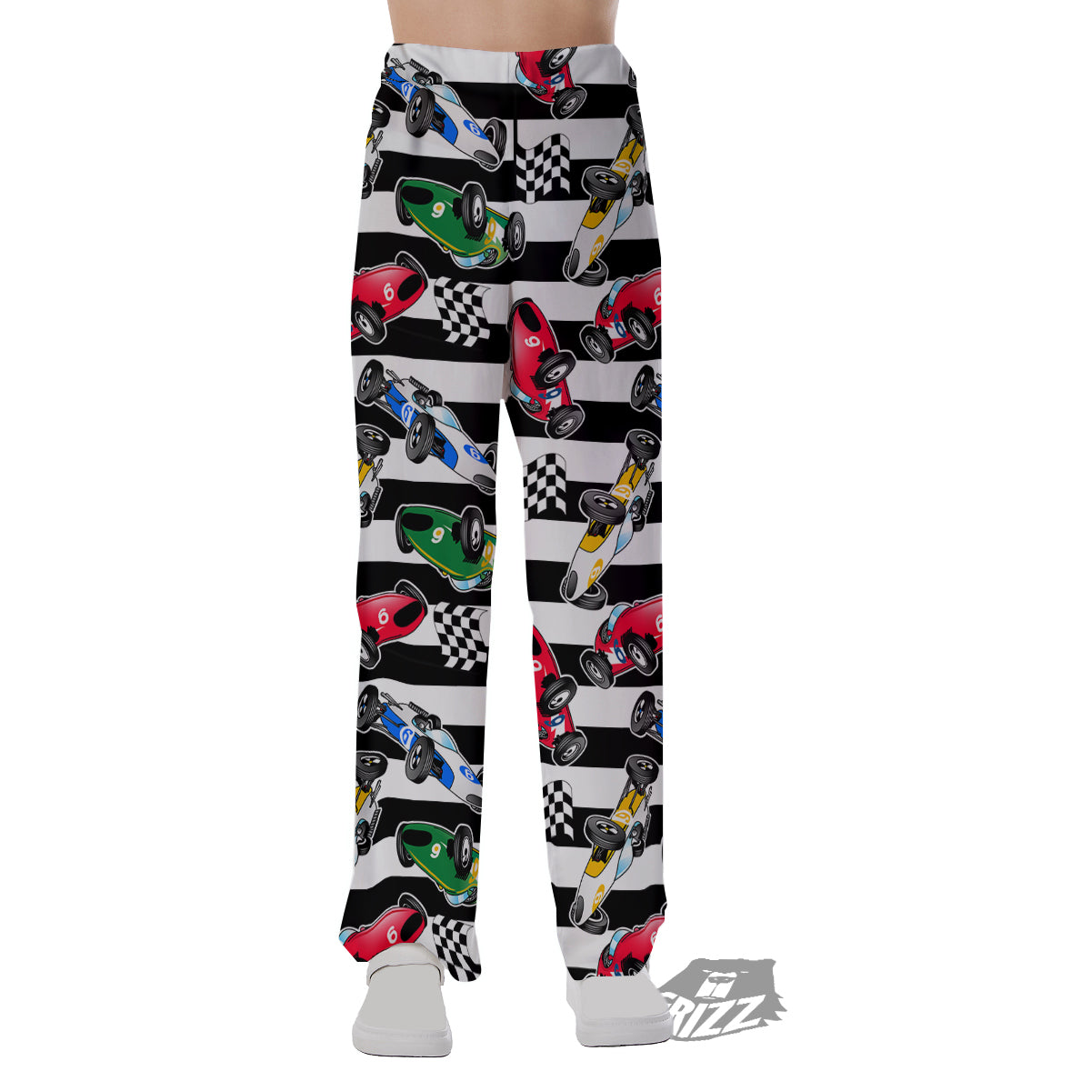 Stripes Racing Cars Print Pattern Pajama Pants-grizzshop