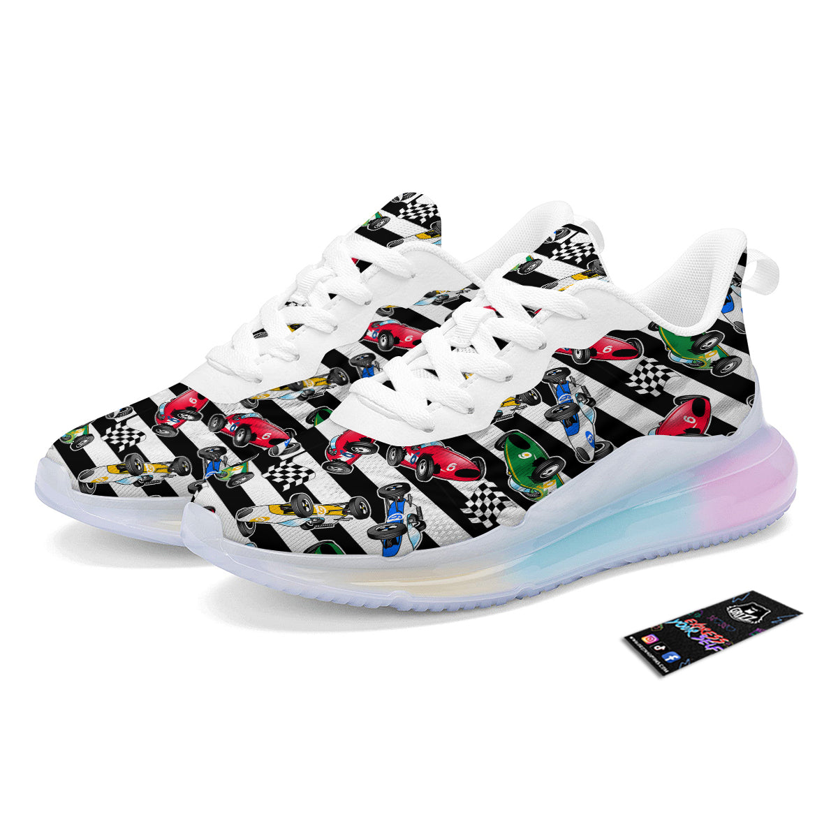 Stripes Racing Cars Print Pattern Running Sneakers-grizzshop