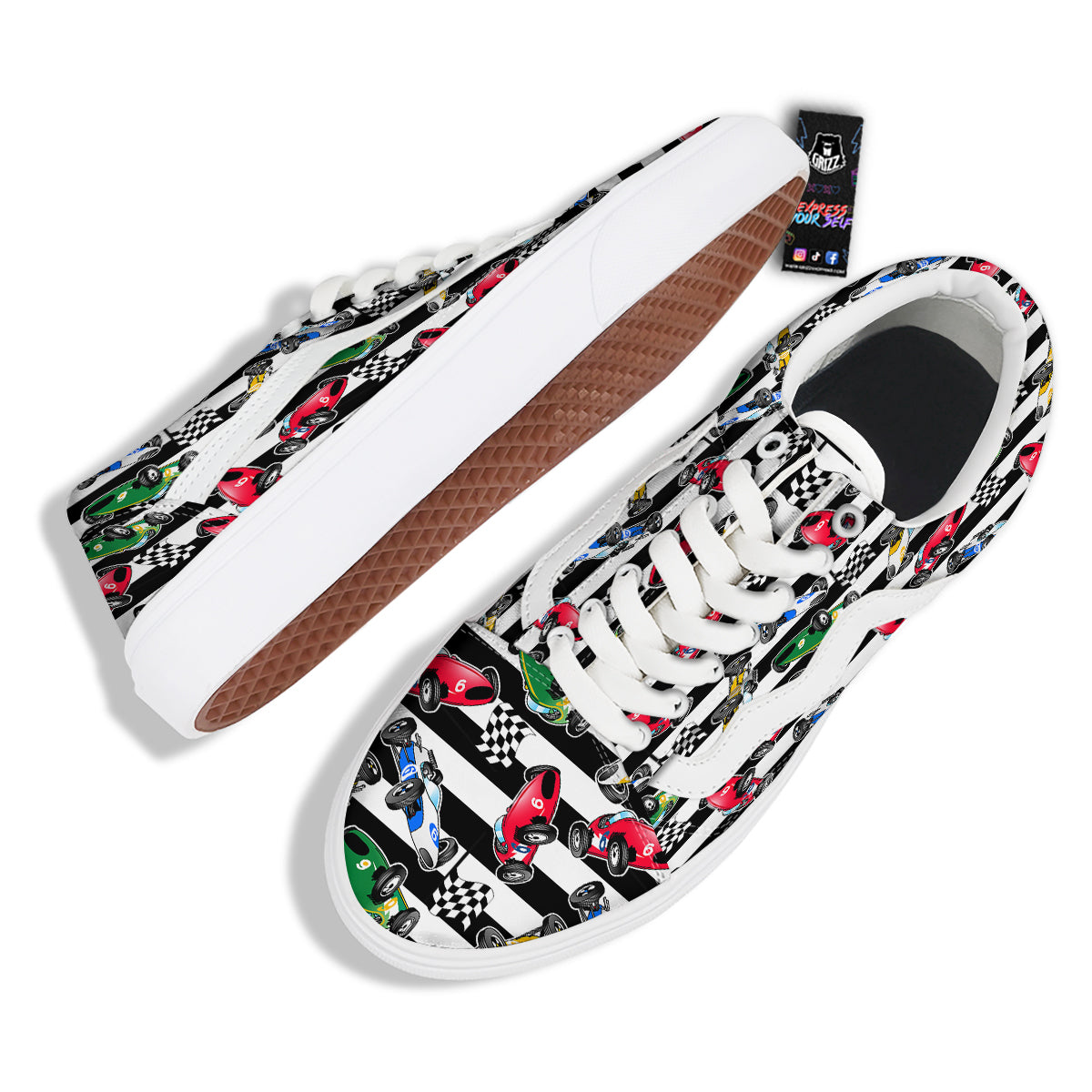 Stripes Racing Cars Print Pattern Skate Shoes-grizzshop