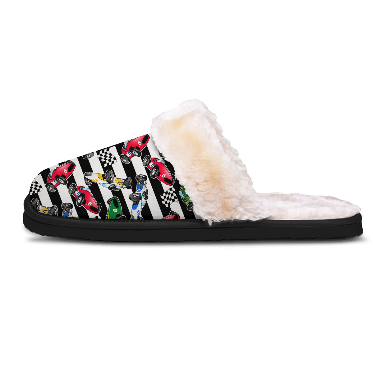 Stripes Racing Cars Print Pattern Slippers-grizzshop
