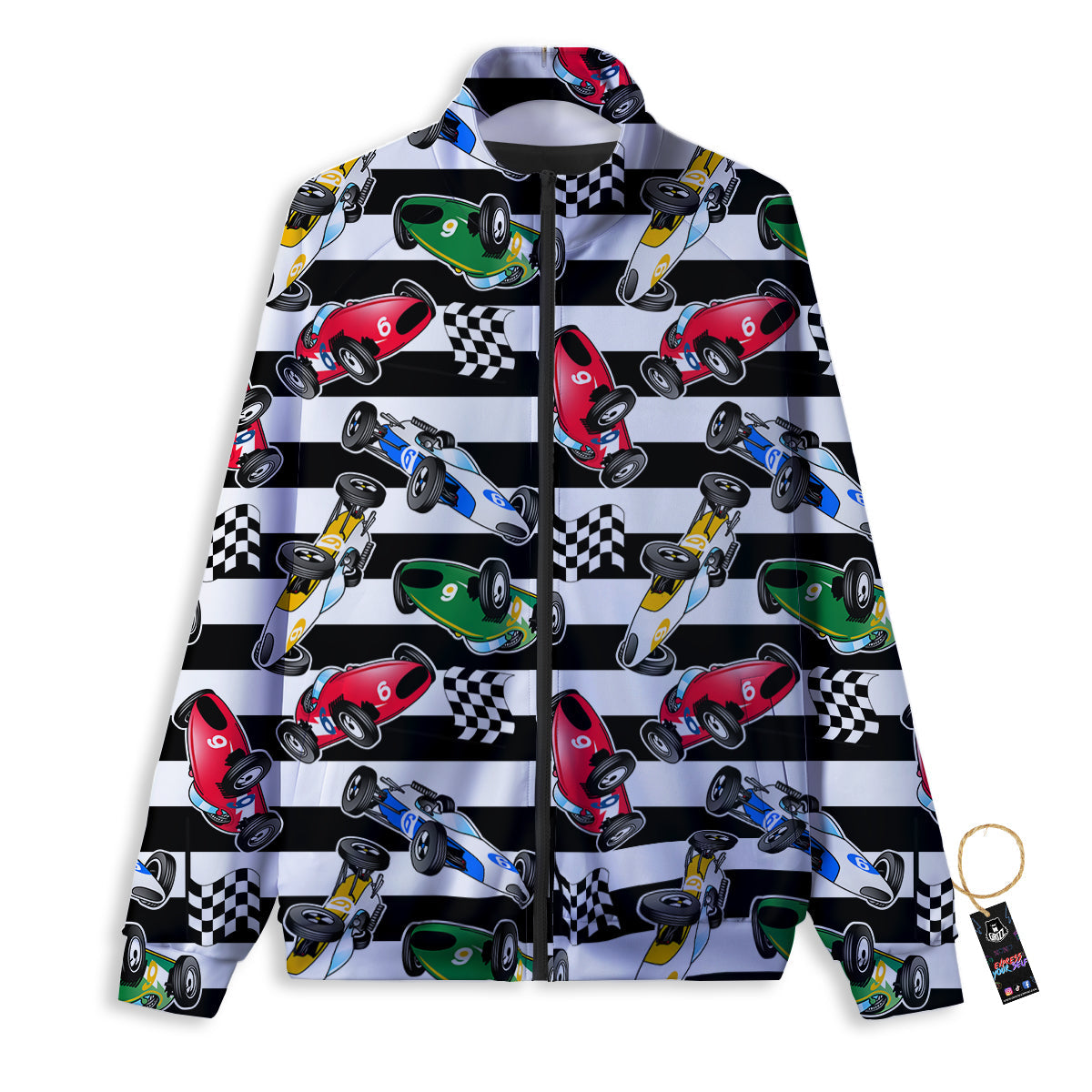 Stripes Racing Cars Print Pattern Track Jacket-grizzshop