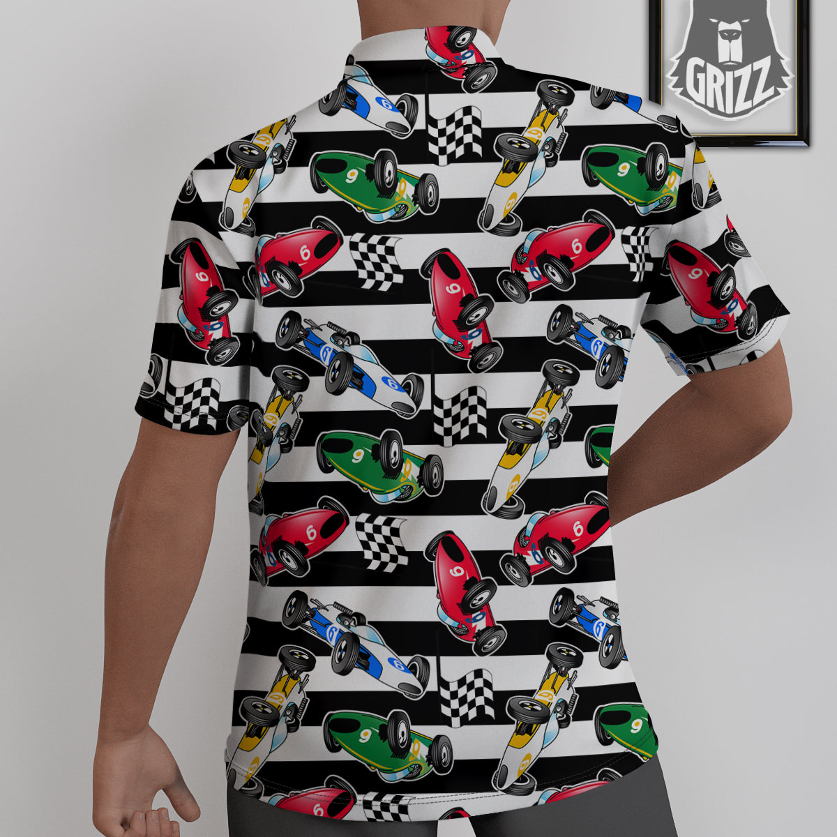 Stripes Racing Cars Print Pattern Untucked Shirts-grizzshop
