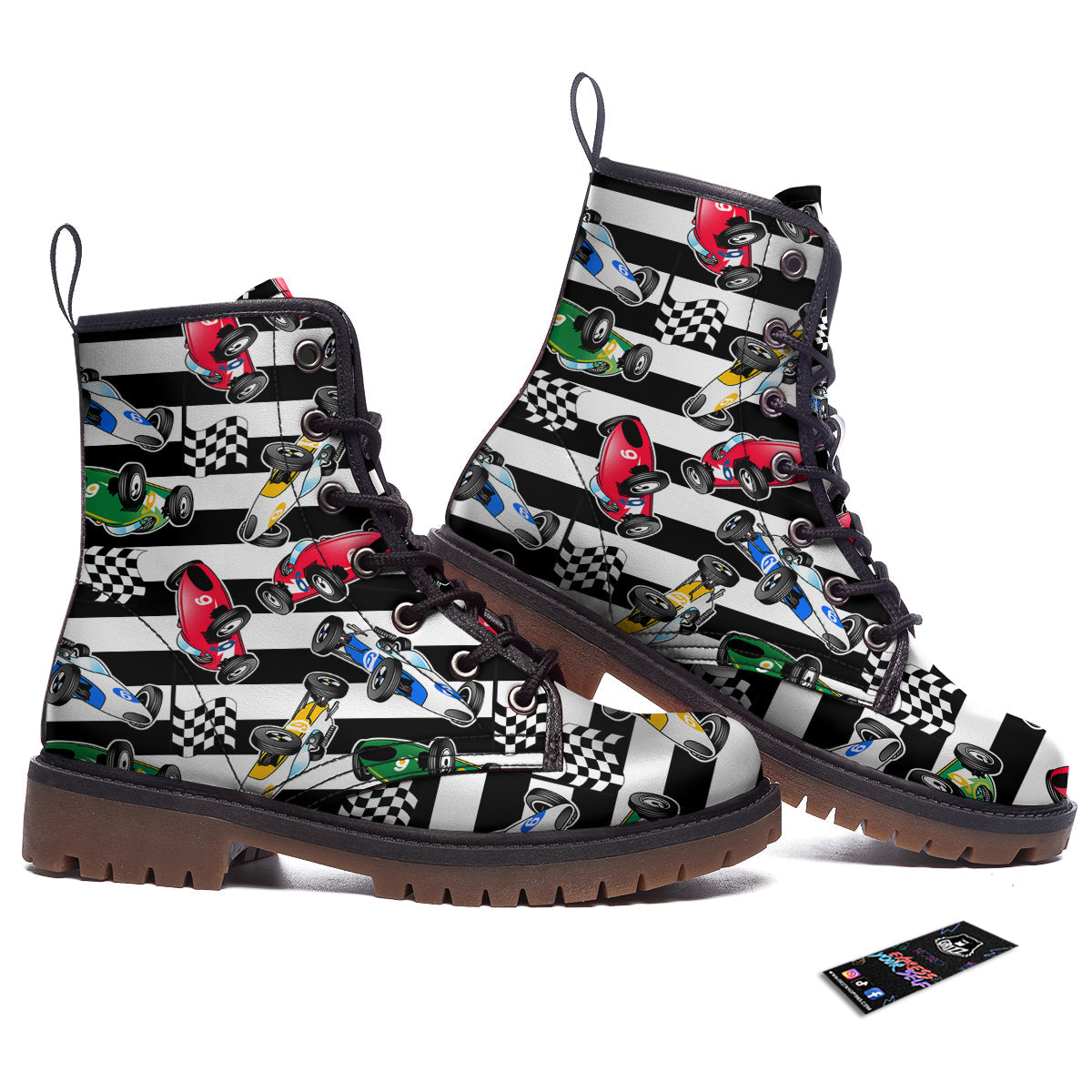 Stripes Racing Cars Print Pattern Work Boots-grizzshop