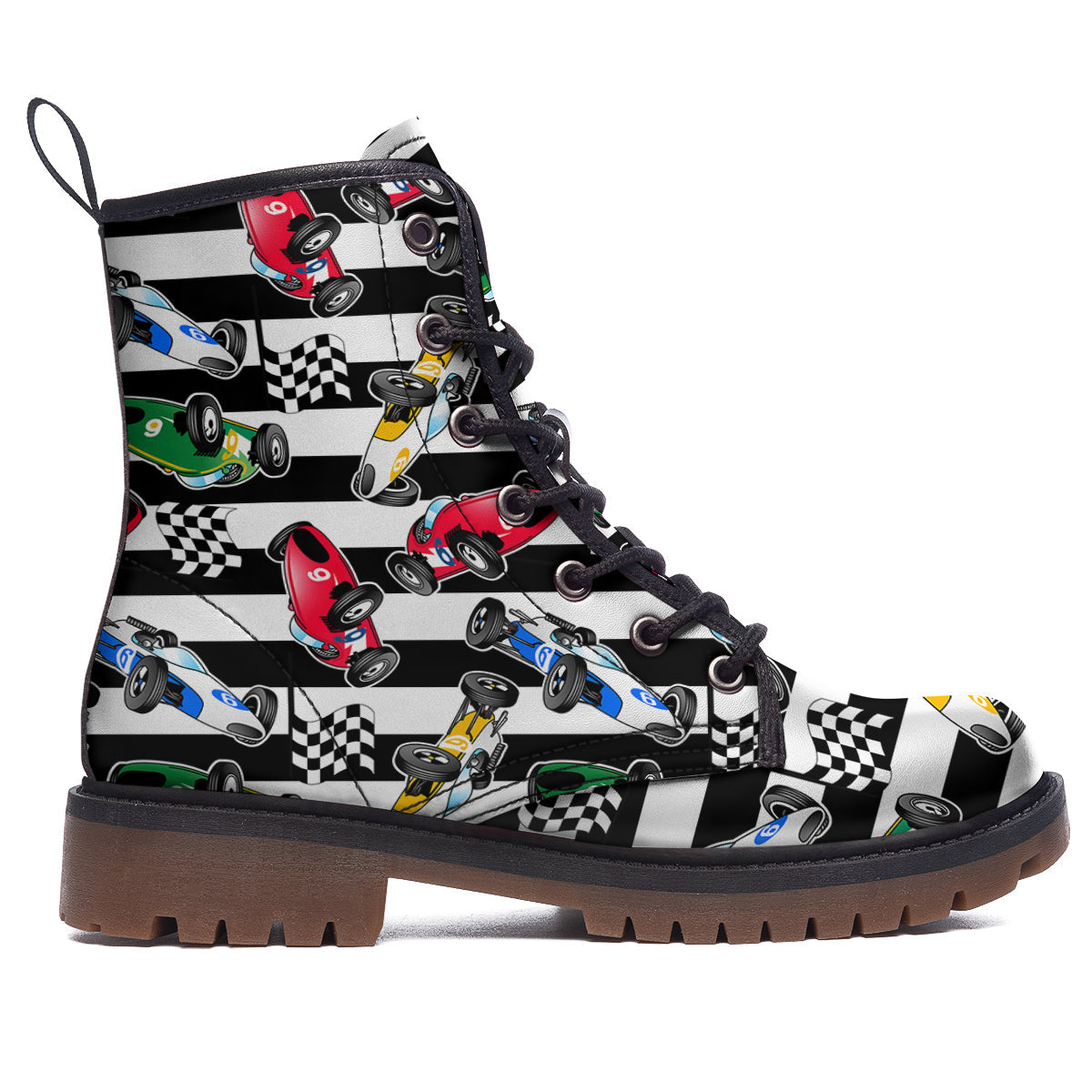 Stripes Racing Cars Print Pattern Work Boots-grizzshop