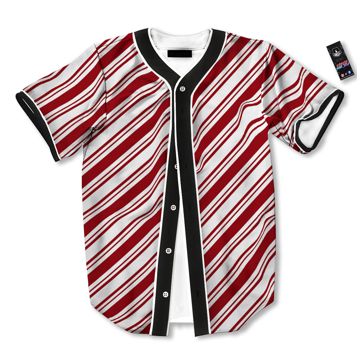 Stripes Xmas Candy Cane Print Pattern Baseball Jersey-grizzshop