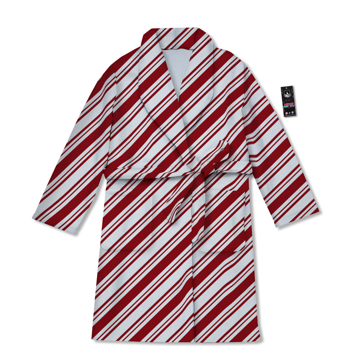 Stripes Xmas Candy Cane Print Pattern Bathrobe-grizzshop