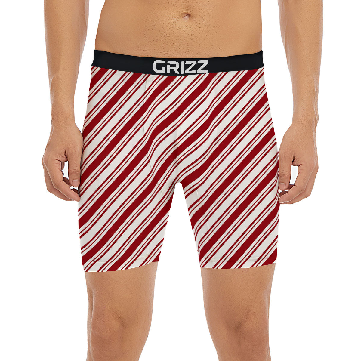 Stripes Xmas Candy Cane Print Pattern Boxer Briefs-grizzshop