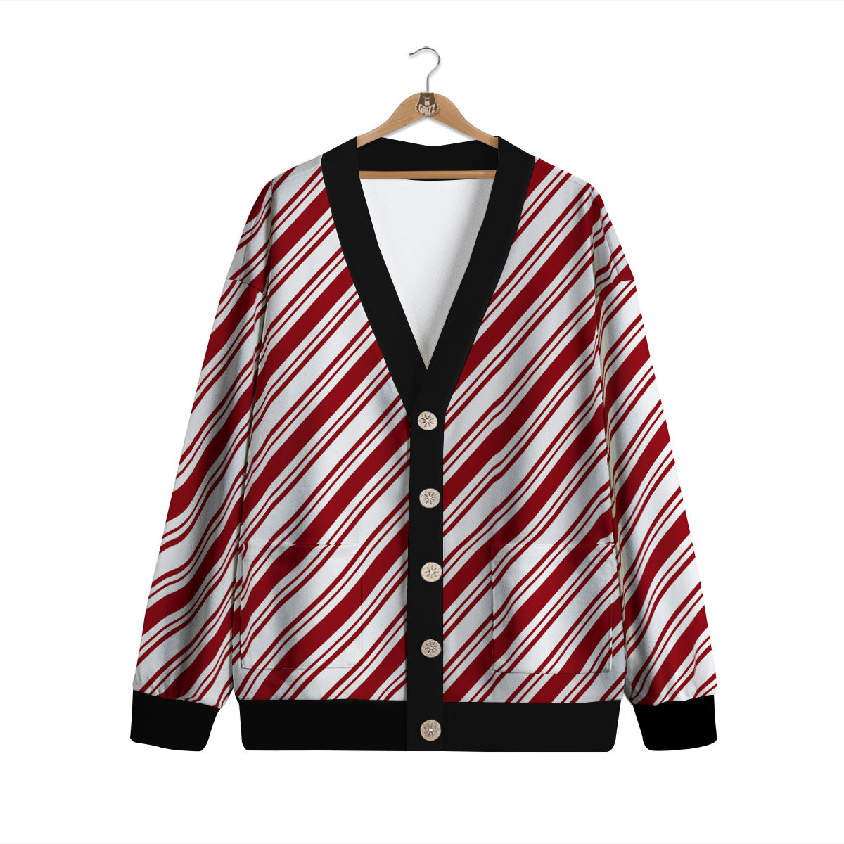 Stripes Xmas Candy Cane Print Pattern Cardigan-grizzshop