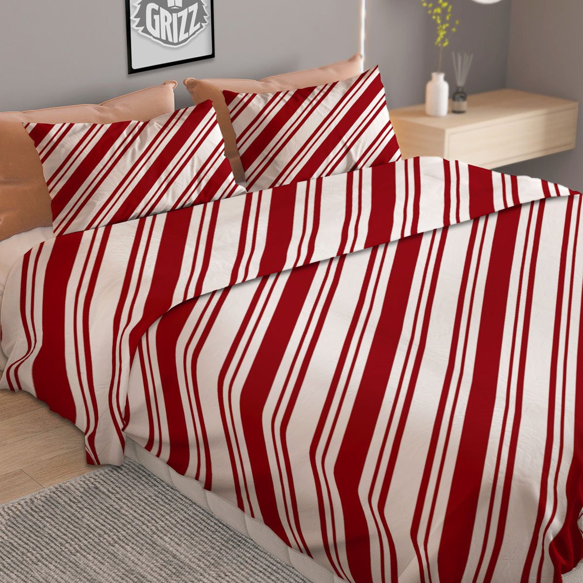 Stripes Xmas Candy Cane Print Pattern Duvet Cover Bedding Set