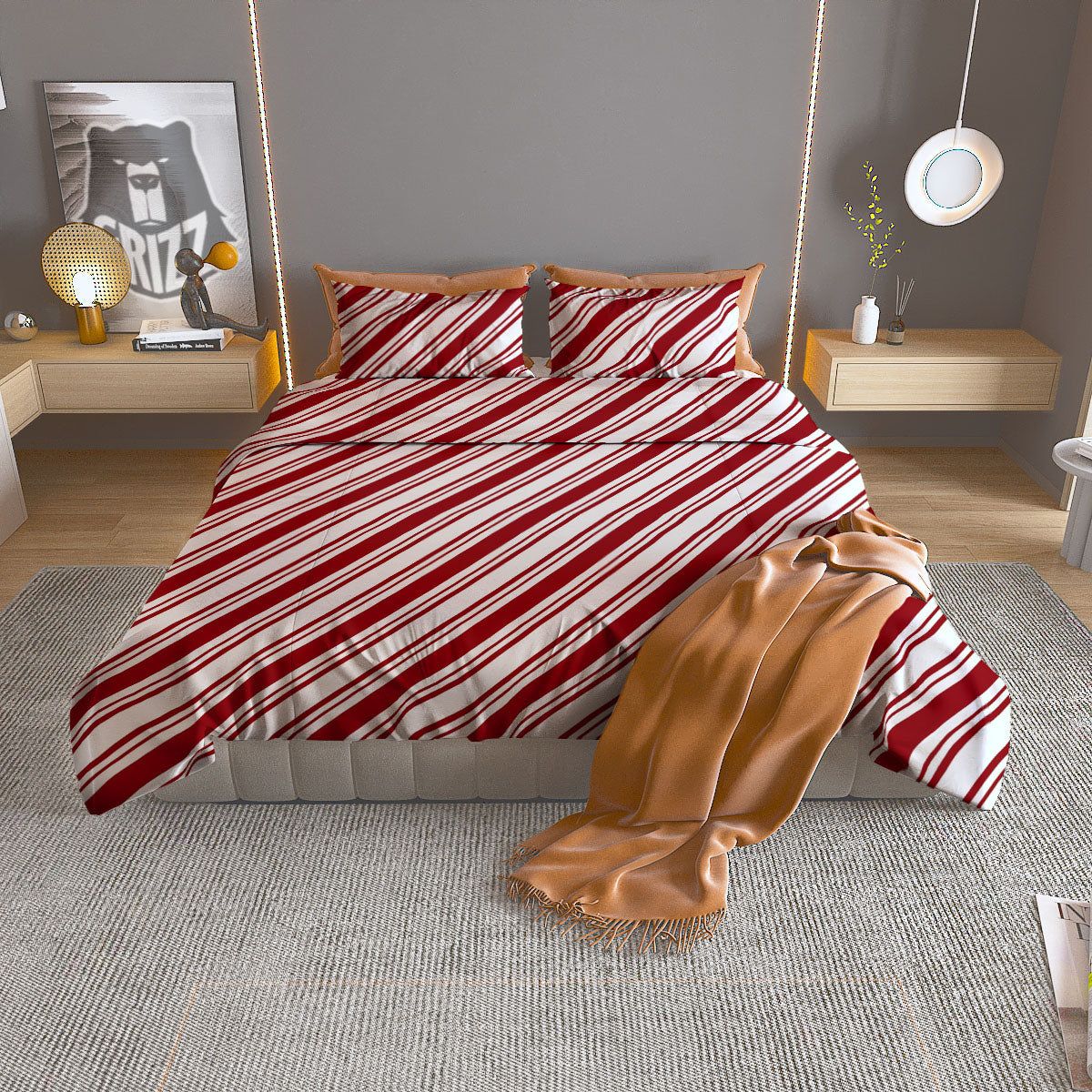 Stripes Xmas Candy Cane Print Pattern Duvet Cover Bedding Set