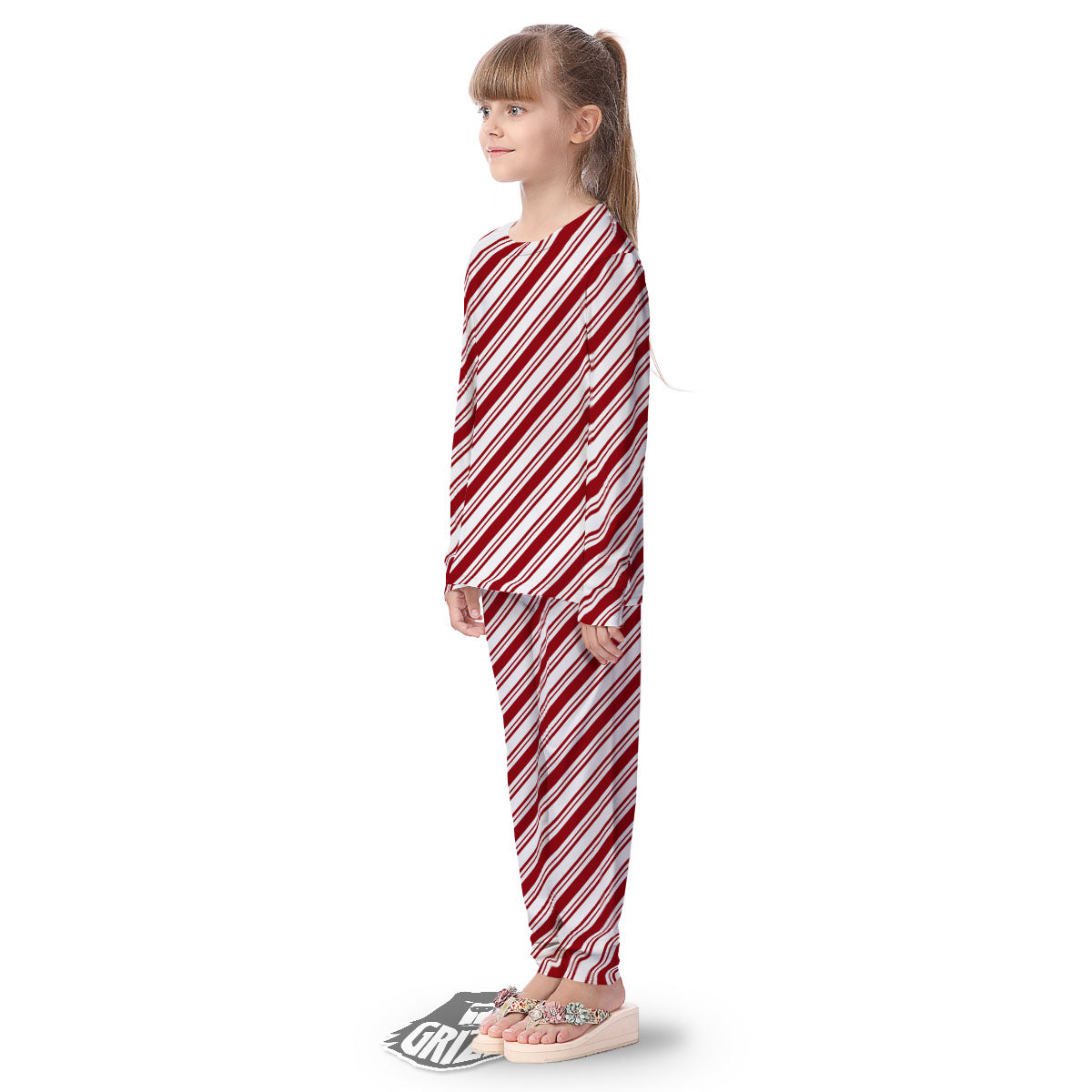 Stripes Xmas Candy Cane Print Pattern Kid's Pajamas-grizzshop