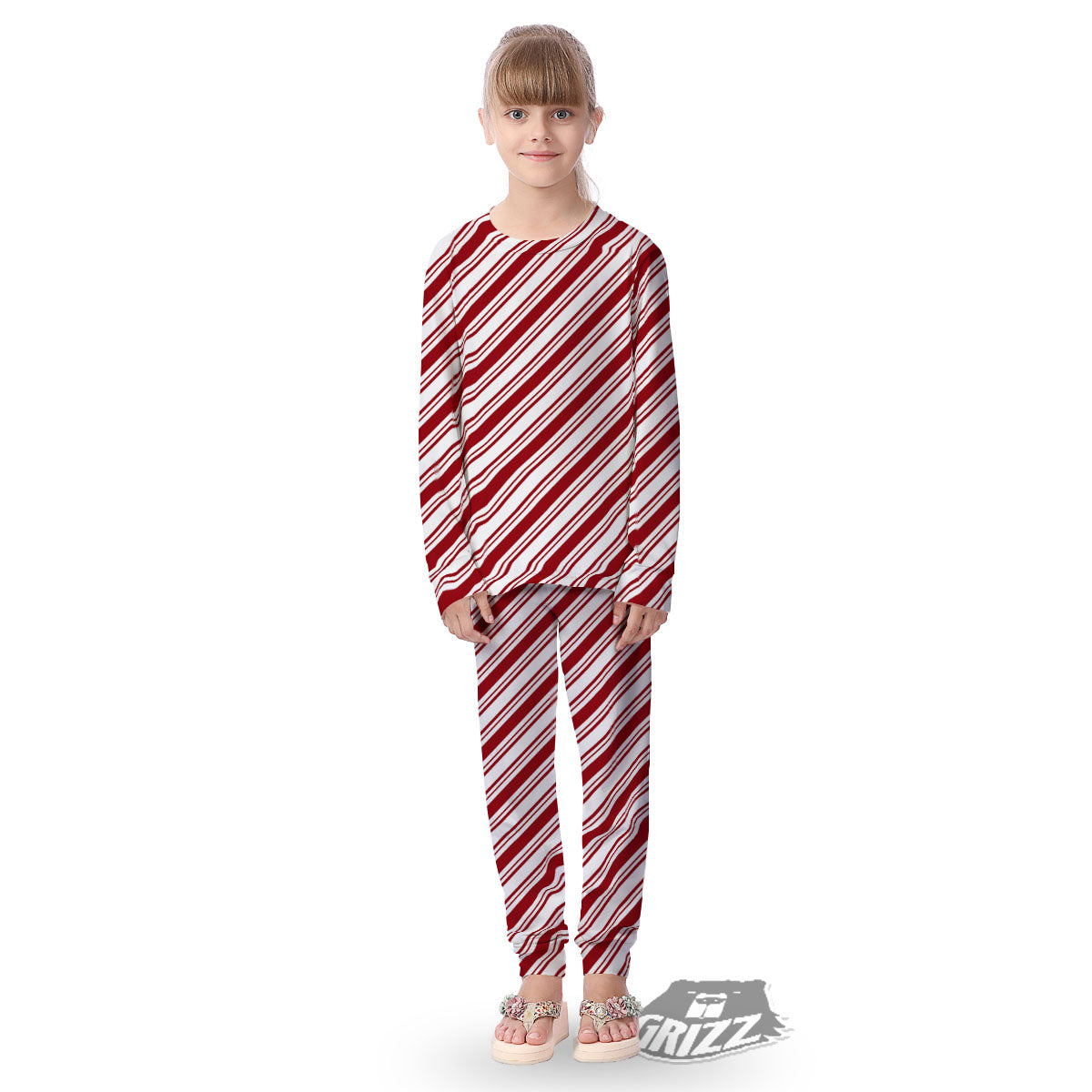 Stripes Xmas Candy Cane Print Pattern Kid's Pajamas-grizzshop