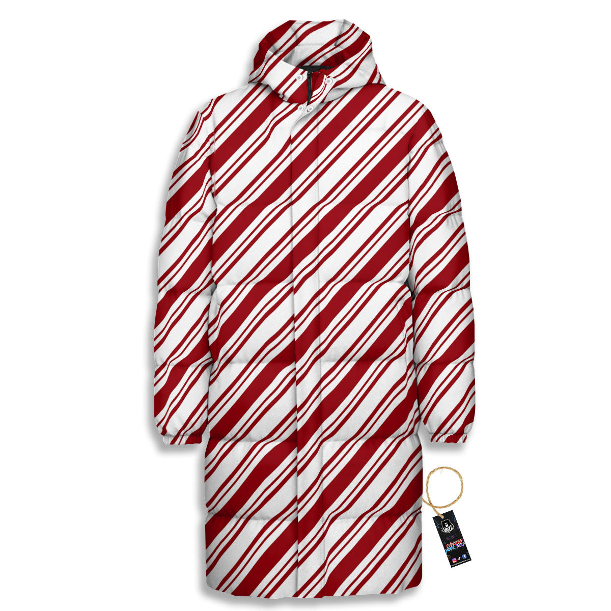 Stripes Xmas Candy Cane Print Pattern Long Down Jacket-grizzshop