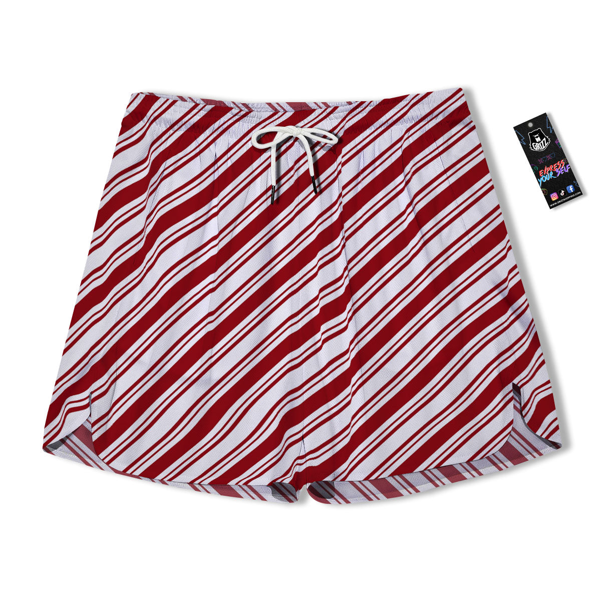 Stripes Xmas Candy Cane Print Pattern Men's Running Shorts-grizzshop