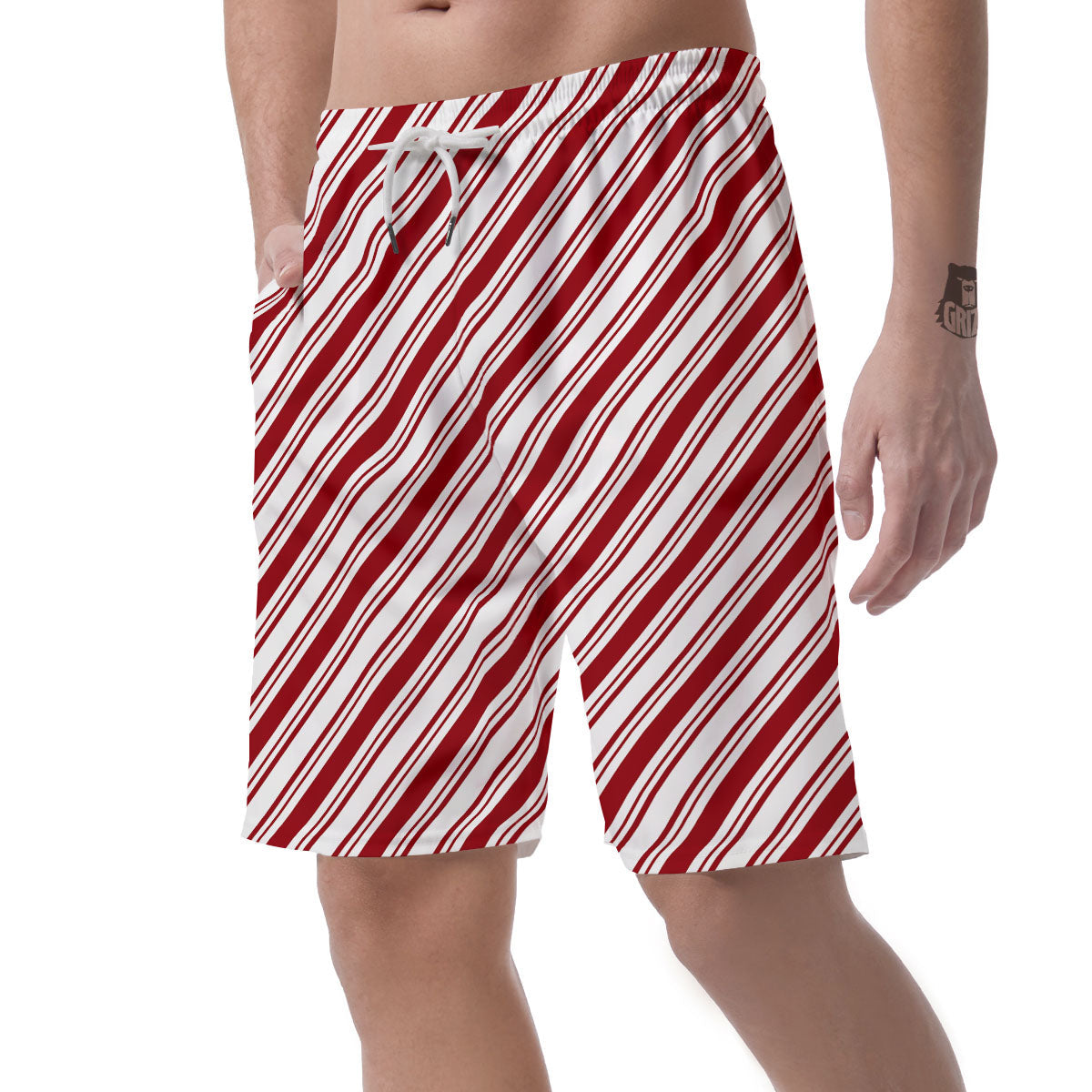 Stripes Xmas Candy Cane Print Pattern Men's Shorts-grizzshop