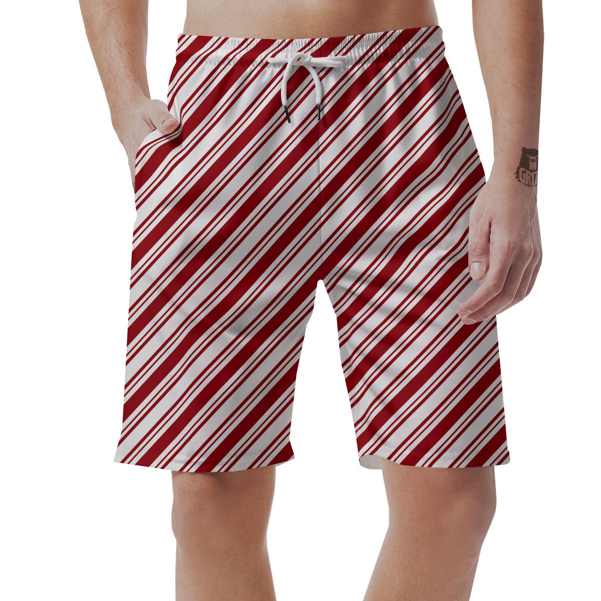 Stripes Xmas Candy Cane Print Pattern Men's Shorts-grizzshop