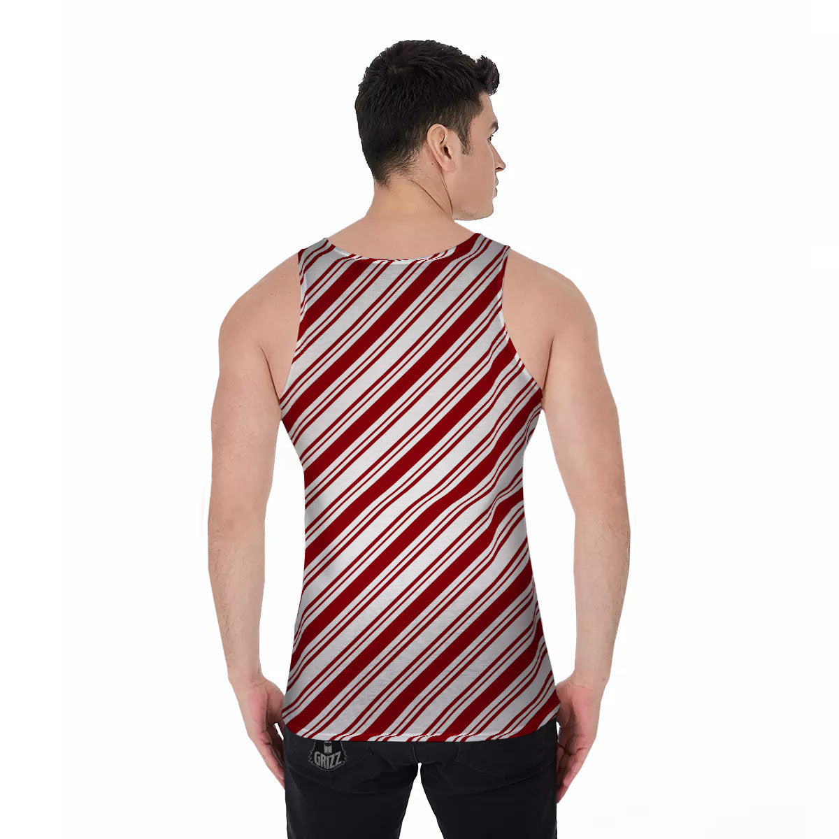 Stripes Xmas Candy Cane Print Pattern Men's Tank Top-grizzshop