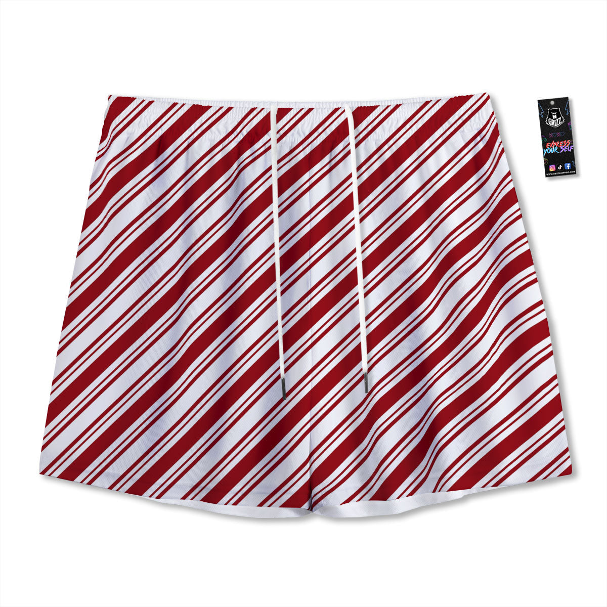 Stripes Xmas Candy Cane Print Pattern Mesh Shorts