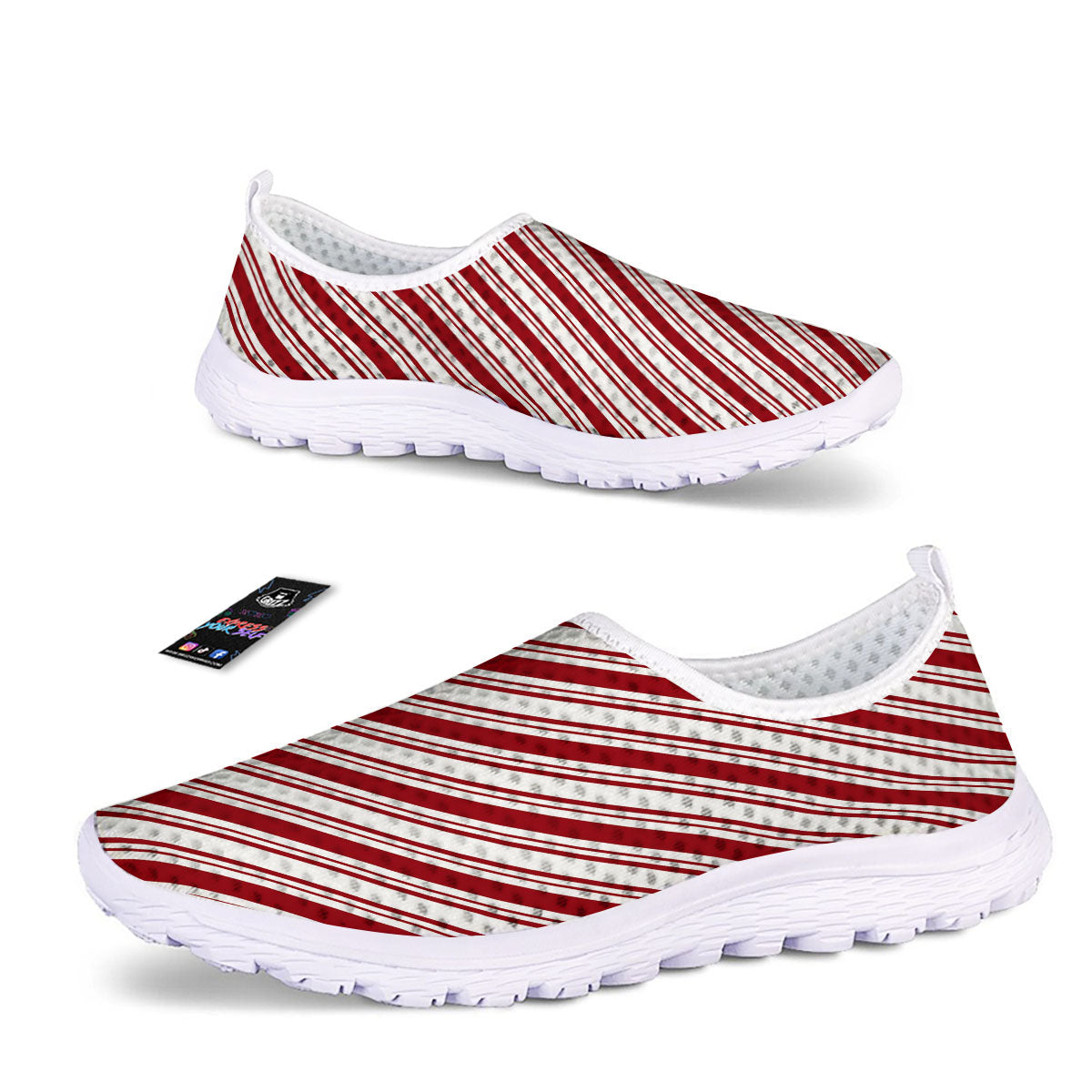 Stripes Xmas Candy Cane Print Pattern Nurse Shoes-grizzshop