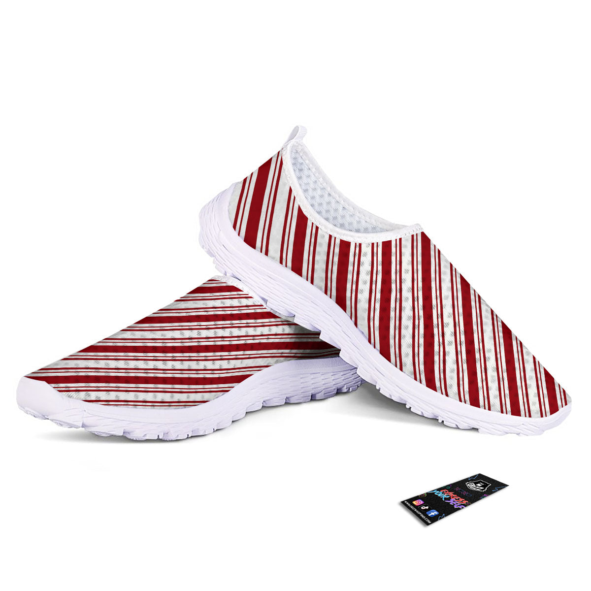 Stripes Xmas Candy Cane Print Pattern Nurse Shoes-grizzshop